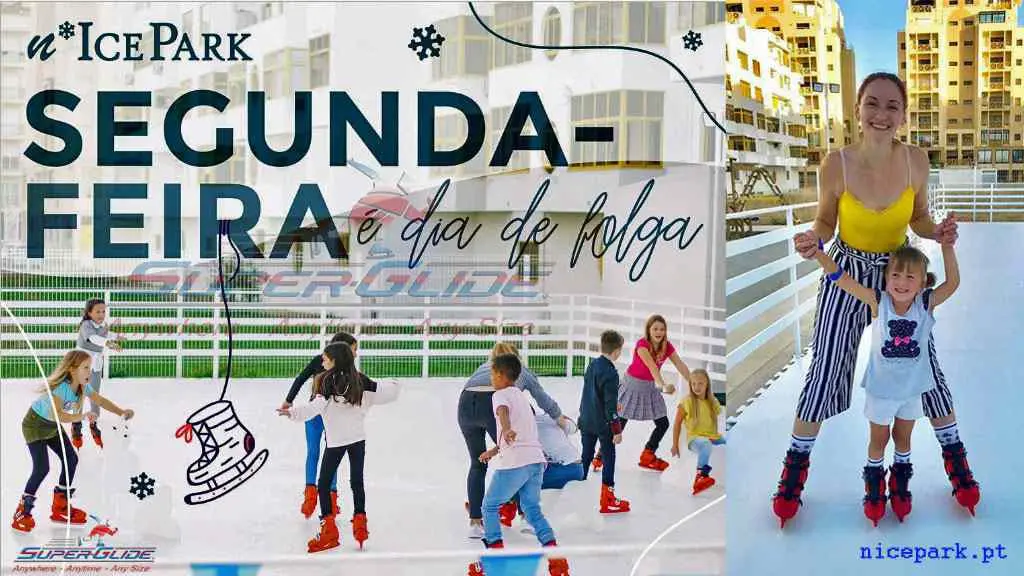 Dzieci i dorosli na syntetycznym lodowisku. Rodzinna zabawa na szucznym lodowisku.